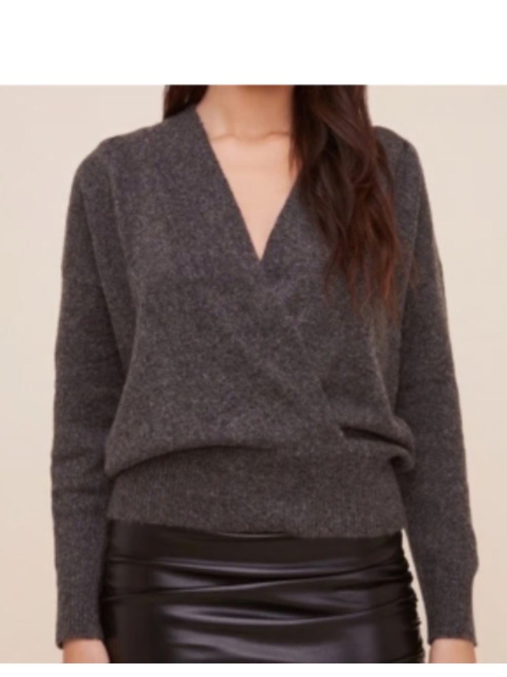 Astr Charcoal V-Neck Wrap Pullover Sweater